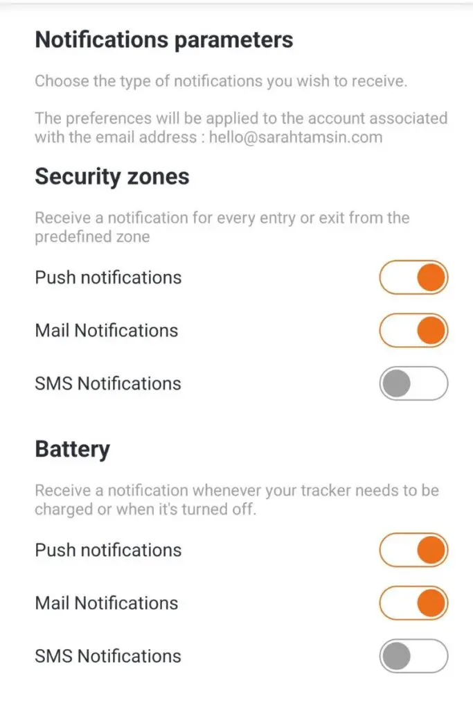 Weenect Notification Settings